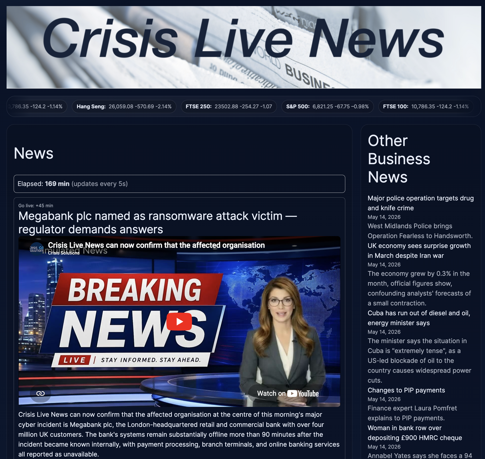 Simulated news coverage of the crisis
